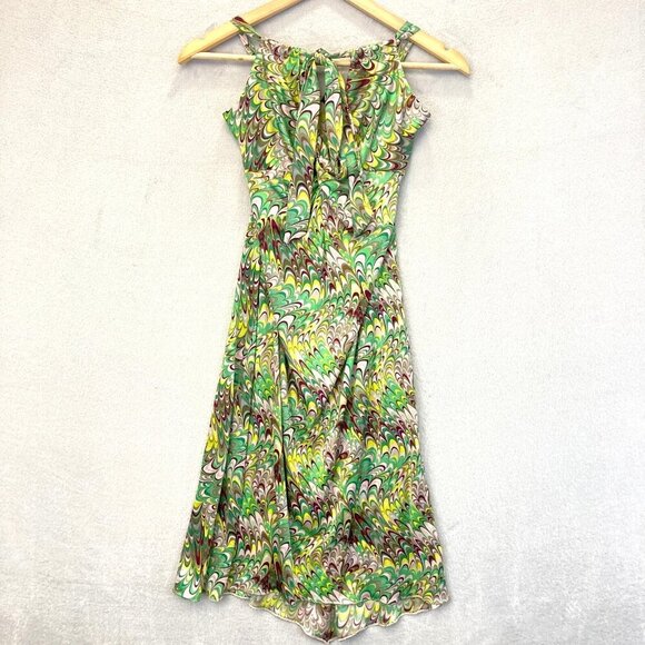 Poleci 100% Silk Sleeveless Dress Size Small S Knee Length Funky Retro Tie Neck - Picture 1 of 15